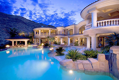 Las Vegas Elegant Home outdoor pool at sunset