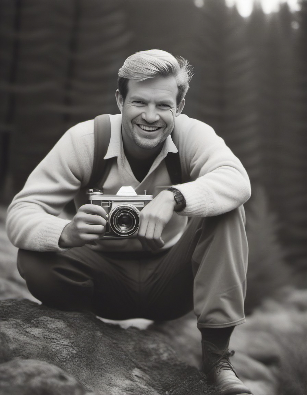 John Scott, artist, photgrapher with old 35 mm camera